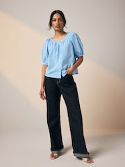 Cornflower Blue Print Puff Short Sleeve Top - Image 2 of 3