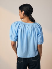 Cornflower Blue Print Puff Short Sleeve Top - Image 3 of 3