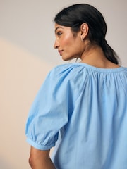 Cornflower Blue Print Puff Short Sleeve Top - Image 4 of 8