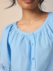 Cornflower Blue Print Puff Short Sleeve Top - Image 5 of 8