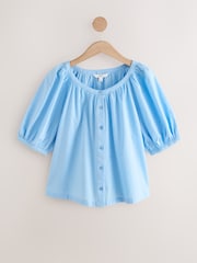 Cornflower Blue Print Puff Short Sleeve Top - Image 6 of 8