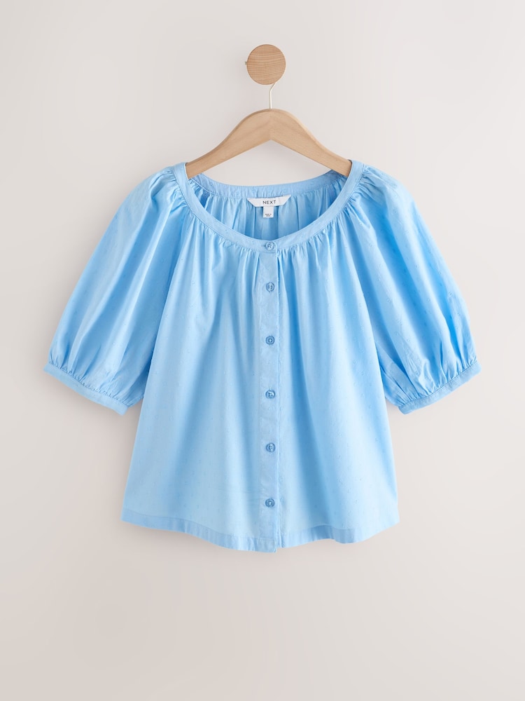 Cornflower Blue Print Puff Short Sleeve Top - Image 6 of 8