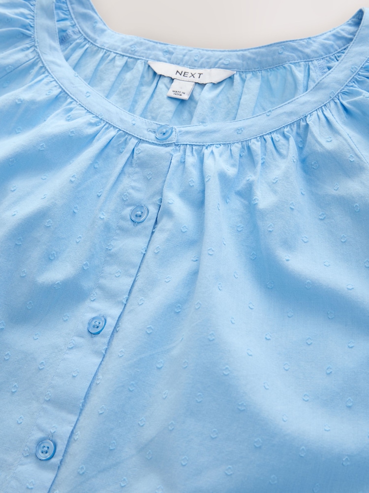 Cornflower Blue Print Puff Short Sleeve Top - Image 7 of 8
