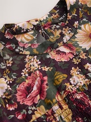 Pink/Brown Floral Print Sheer Short Sleeve Smock Top - Image 6 of 7