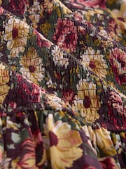 Pink/Brown Floral Print Sheer Short Sleeve Smock Top - Image 7 of 7