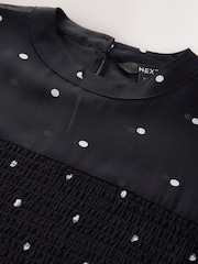 Black/White Spot Sheer Short Sleeve Smock Top - Image 6 of 7