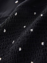 Black/White Spot Sheer Short Sleeve Smock Top - Image 7 of 7