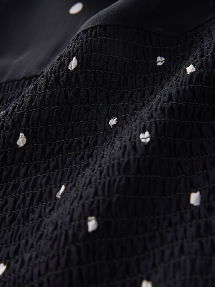 Black/White Spot Sheer Short Sleeve Smock Top - Image 8 of 8