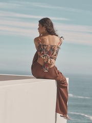 Floral Print Square Neck Self Tie Back Sleeveless Top - Image 3 of 8