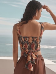 Floral Print Square Neck Self Tie Back Sleeveless Top - Image 4 of 8