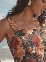 Floral Print Square Neck Self Tie Back Sleeveless Top - Image 5 of 8
