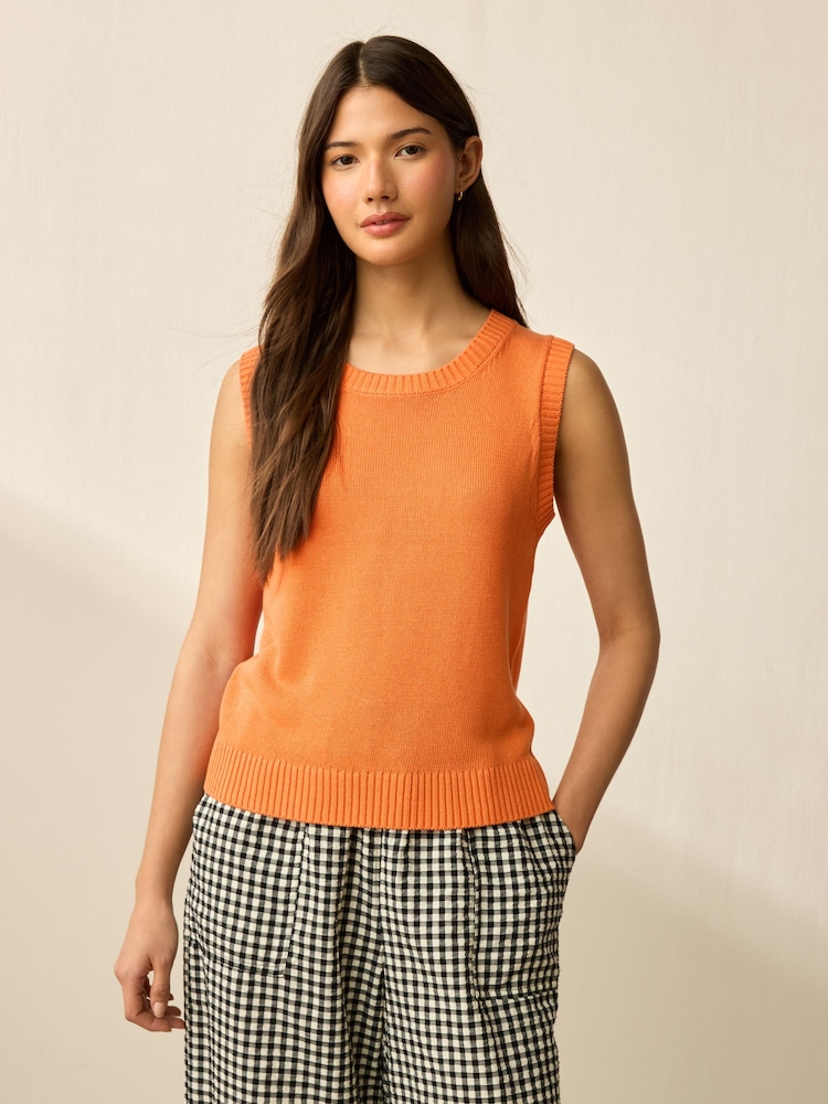 Orange Knitted Crew Neck Vest with Linen - Image 1 of 7 Orange Knitted Crew Neck Vest with Linen - Image 1 of 7