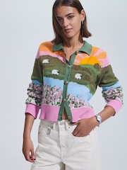 Multicolorido brilhante - Cardigan com Print de paisagem e botões na gola - Imagem 2 de 5