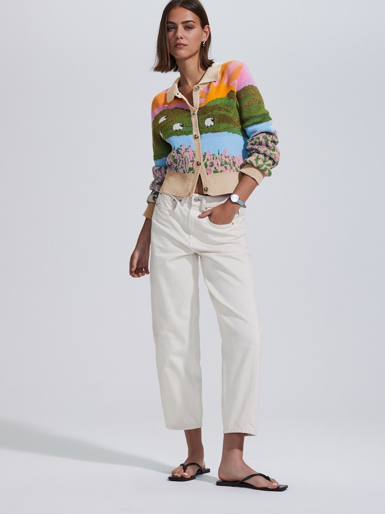 Bright Multi Colour Landscape Scene Print Collar Button Through Cardigan - Image 3 of 9
