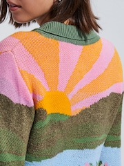Multicolorido brilhante - Cardigan com Print de paisagem e botões na gola - Imagem 5 de 5
