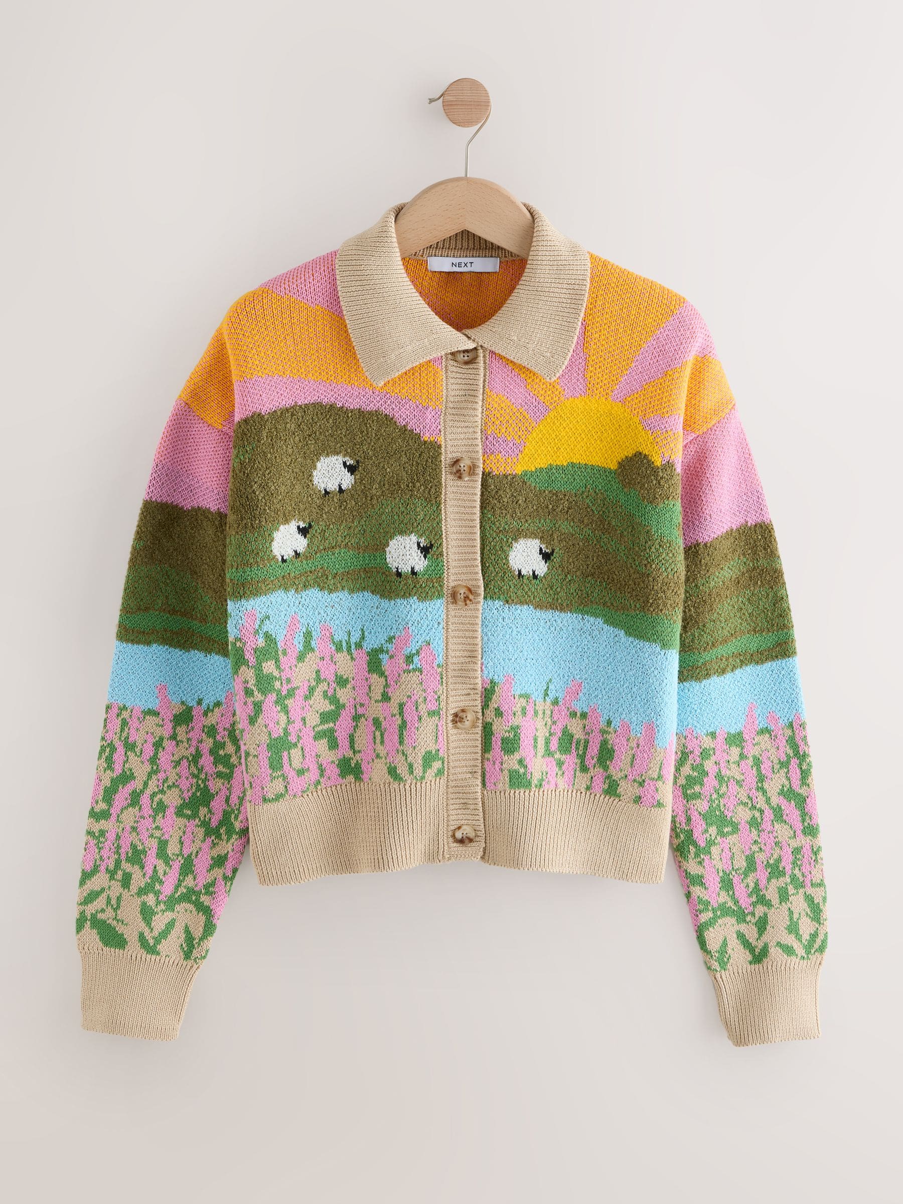 Buy Bright Multi Colour Landscape Scene Print Collar Button