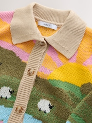 Hell-mehrfarbig - Landscape Scene Print Collar Button Through Cardigan - Bild 7 von 9