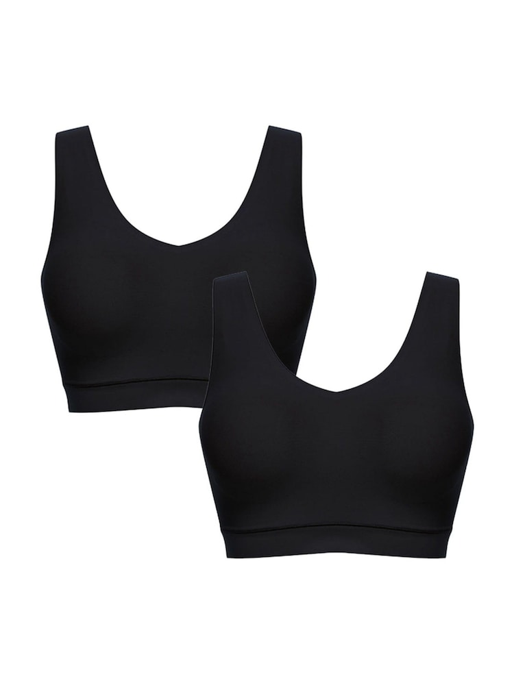 Noir - Chantelle Soft Stretch Seamless V-Neck Padded Crop Tops 2 Pack - Image 1 of 1