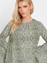 PixieGirl Petite Natural Snake Bell Sleeve Mini Dress - Image 4 of 5
