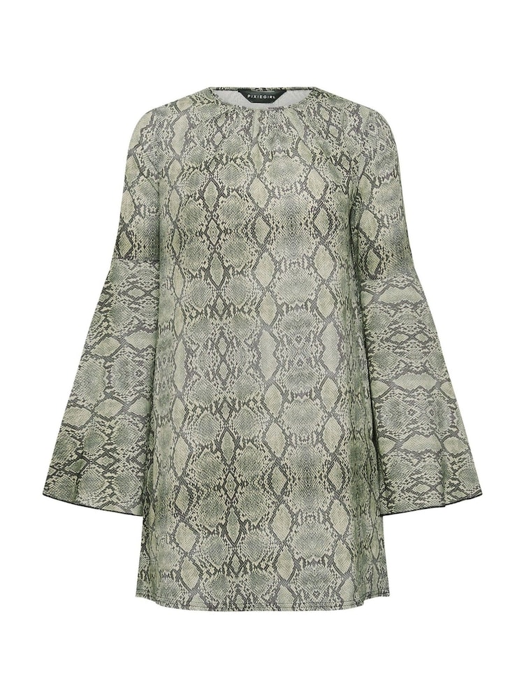 PixieGirl Petite Natural Snake Bell Sleeve Mini Dress - Image 5 of 5