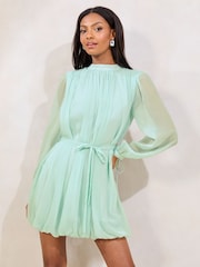 Lipsy Mint Green Puff Ball Mini Shift Dress - Image 1 of 4