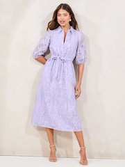 Lipsy Lilac Textured Belted Midi Shirt Dress - Image 1 of 4