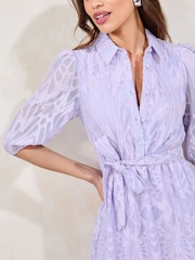 Lipsy Lilac Textured Belted Midi Shirt Dress - Image 2 of 4