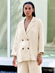 Cream Satin Jacquard Double Breasted Jacket - Image 1 of 1