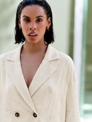 Cream Satin Jacquard Double Breasted Jacket - Image 3 of 7