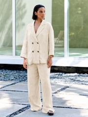 Cream Satin Jacquard Double Breasted Jacket - Image 4 of 7