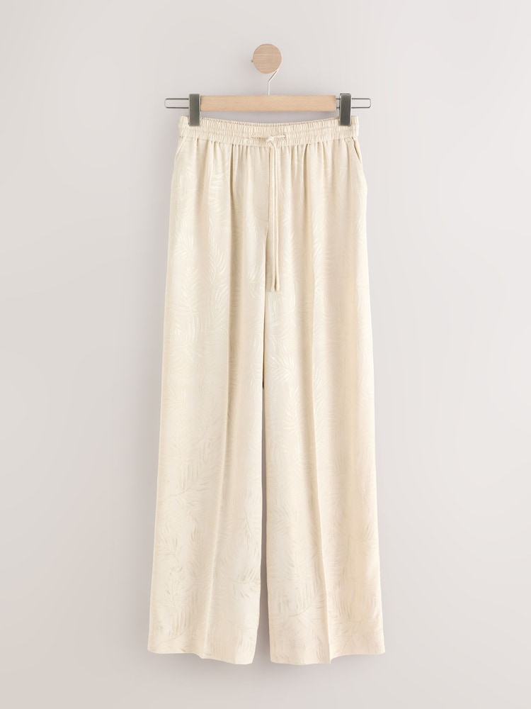 Cream Satin Jacquard Wide Leg Trousers - Image 1 of 4