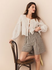 Neutral/Black Gingham Check Tailored Long Shorts - Image 1 of 8