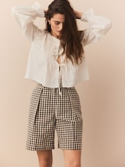 Neutral/Black Gingham Check Tailored Long Shorts - Image 2 of 8