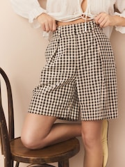 Neutral/Black Gingham Check Tailored Long Shorts - Image 3 of 8