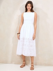 Lipsy White Hybrid Jersey Borderie Mix Midi Dress - Image 1 of 4