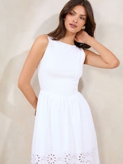 Lipsy White Hybrid Jersey Borderie Mix Midi Dress - Image 2 of 4