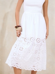 Lipsy White Hybrid Jersey Borderie Mix Midi Dress - Image 3 of 4