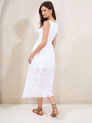 Lipsy White Hybrid Jersey Borderie Mix Midi Dress - Image 4 of 4