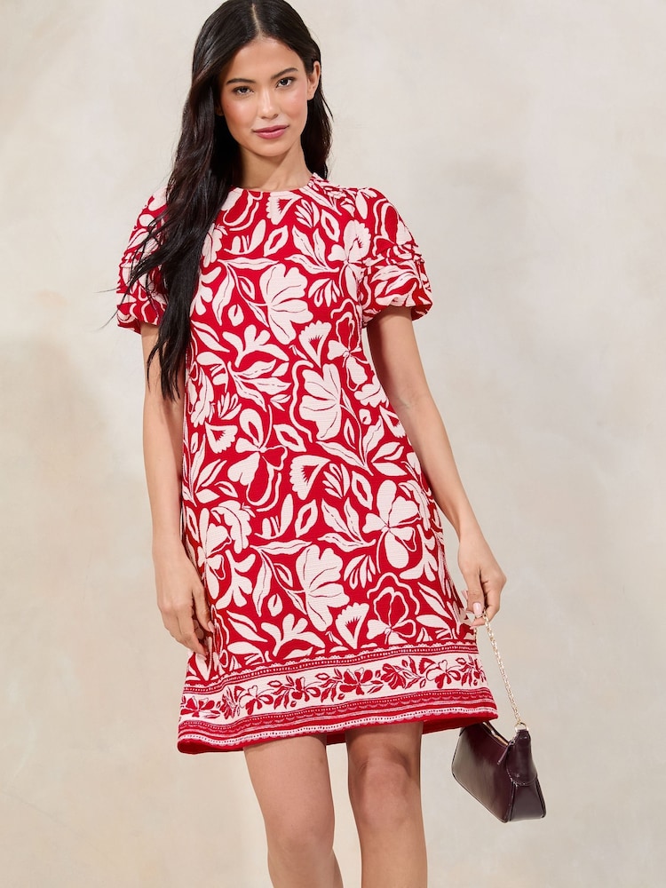 Lipsy Red Textured Short Sleeve Jersey Mini Shift Dress - Image 1 of 4 Lipsy Red Textured Short Sleeve Jersey Mini Shift Dress - Image 1 of 4