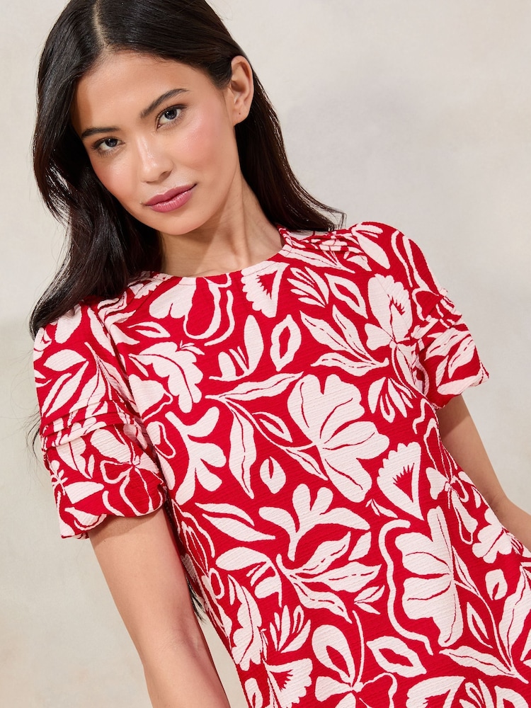 Lipsy Red Textured Short Sleeve Jersey Mini Shift Dress - Image 2 of 4 Lipsy Red Textured Short Sleeve Jersey Mini Shift Dress - Image 2 of 4