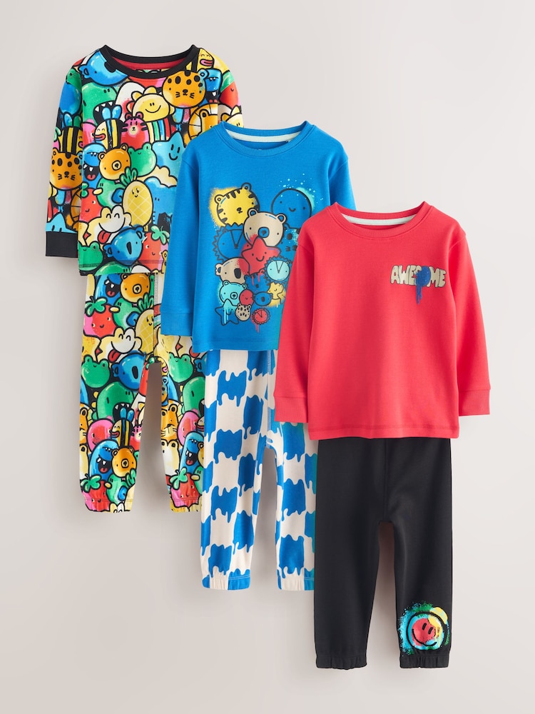 Bright Relaxed Snuggle Pyjamas 3 Pack (9mths-8yrs) - Image 1 of 7
