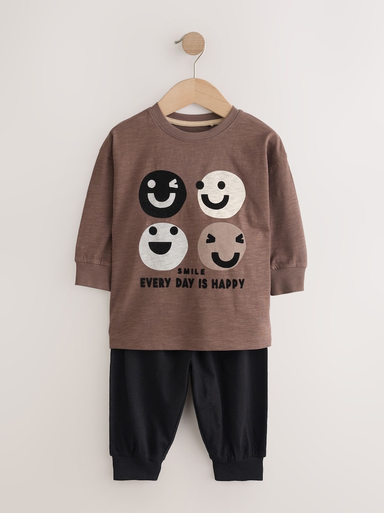 Brown/Cream Happy Face Oversized Pyjamas 3 Pack (9mths-10yrs) - Image 2 of 7