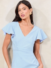Lipsy Blue V-Neck Smart Flutter Sleeve Midi Dress - Image 3 of 4