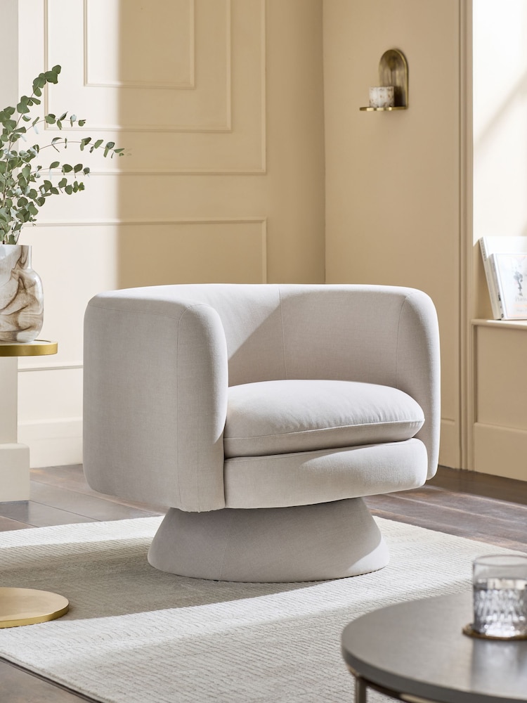 Opulent Chenille Pebble Grey Emilie Swivel Accent Chair - Image 1 of 10
