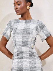 Lipsy Black & White Boucle Button Side Mini Skater Dress - Image 2 of 4
