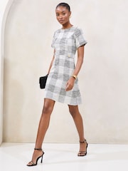 Lipsy Black & White Boucle Button Side Mini Skater Dress - Image 3 of 4