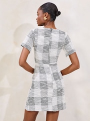 Lipsy Black & White Boucle Button Side Mini Skater Dress - Image 4 of 4