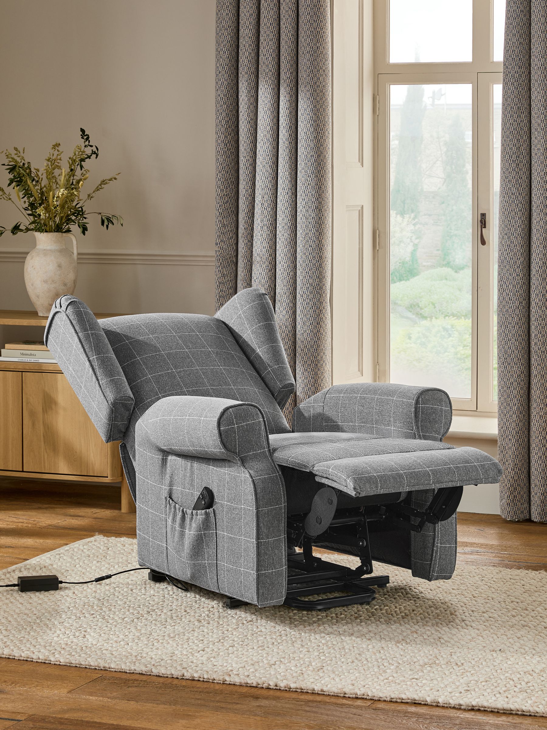 Buy Tweedy Check Lawson Mid Grey Sherlock Recliner Chair from the