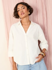 Friends Like These White Petite Linen Look Shirt - Image 3 of 4