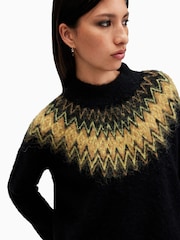 AllSaints Black Clyde Funnel Neck Jumper - Image 2 of 6